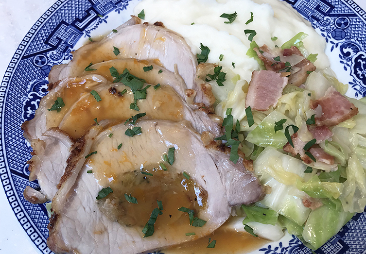 Roast Pork with apricot & sourdough stuffing