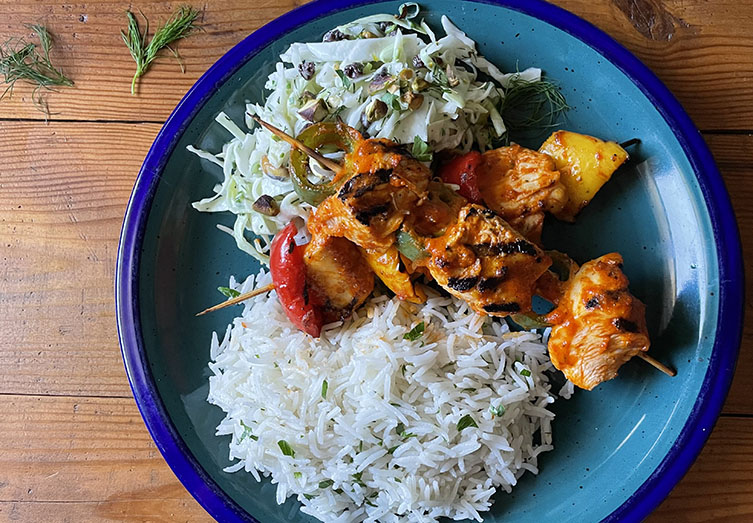 Harissa Grilled Chicken Skewers Dinner